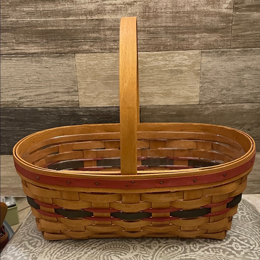 VINTAGE 1994 Longaberger oval Market Handcrafted Brown and Red Woven Basket 13x8